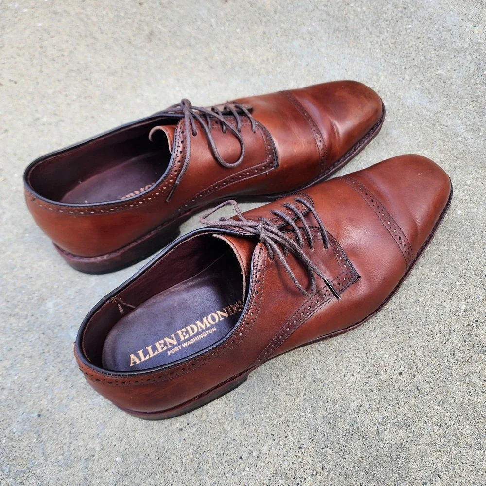 ALLEN EDMONDS CLARKSTON - Mens 12 D - Brown Derby Brogue USA Dress Shoes Preppy